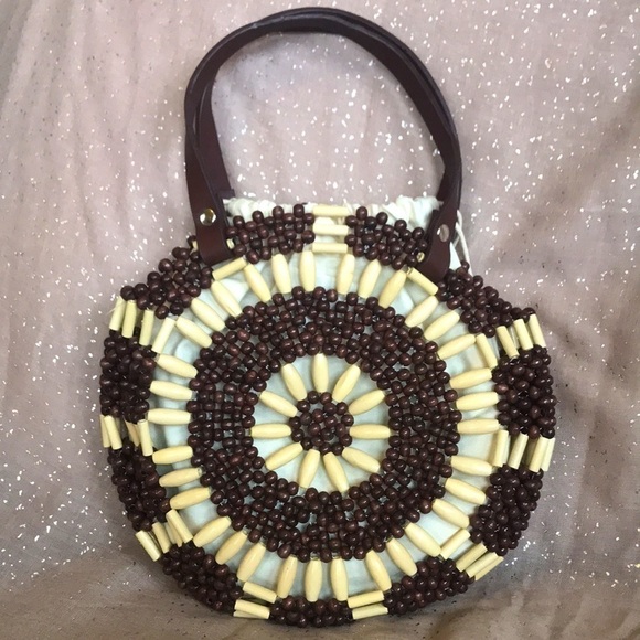 NWOT Studio Collection Beaded Circular Brown & Cream Handbag Purse - Picture 13 of 13